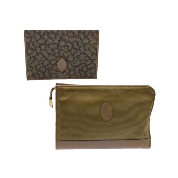 SAINT LAURENT Handbags - Pre Loved SAINT LAURENT  Clutch Bag Leather nylon 2Set Gray Khaki Auth ar11245